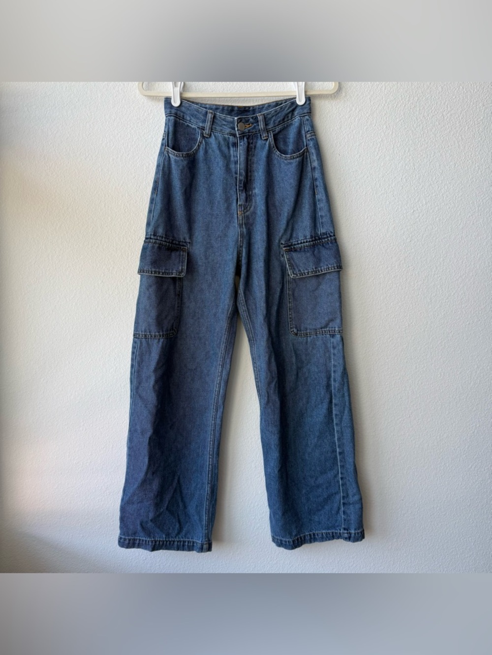 H&M Dark Blue Wide Leg Cargo Jeans